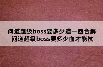 问道超级boss要多少道一回合解 问道超级boss要多少血才能抗